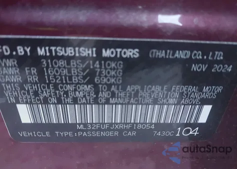 2024 Mitsubishi Mirage G4 Black Edition/Es/Le z USA, uszkodzony, nr VIN ML32FUFJXRHF18054